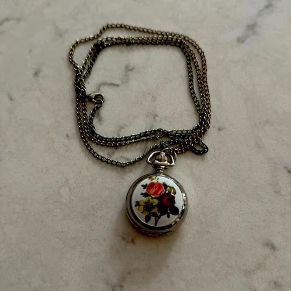 None | Jewelry | Vintage Style Locket Clock Necklace Floral | Poshmark